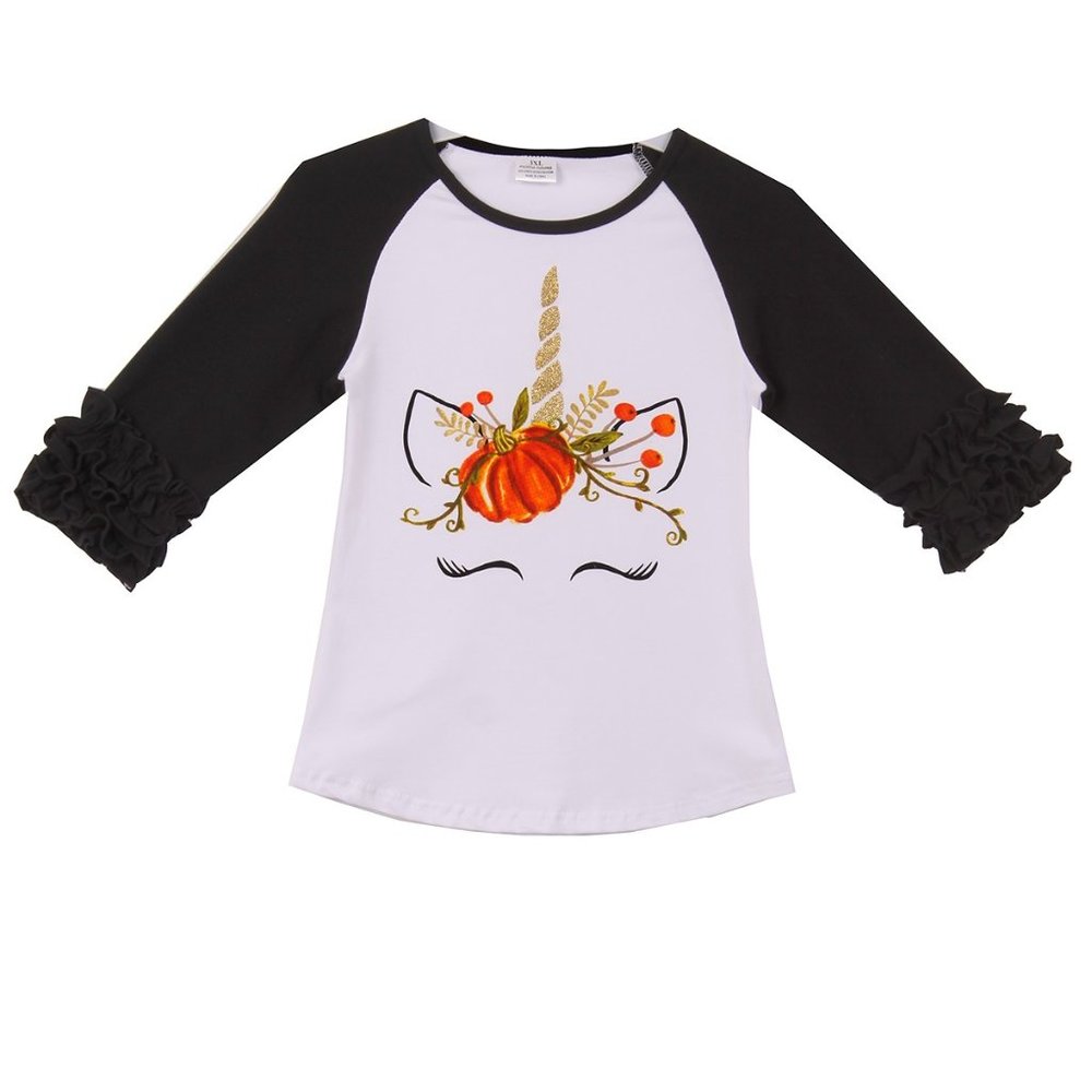 Halloween Costumes Little Girl Toddler Kid Unicorn Pumpkin School T-Shirt Top